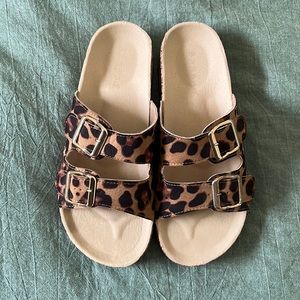Leopard print slide on sandals. Size 7/38